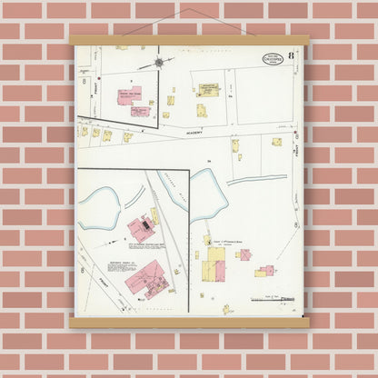 Old map wall art mockup — magnetic wood frame on brick wall — Sanborn Fire Insurance Map from Chicopee, Hampden County, Massachusetts (1910), Sheet #0008
