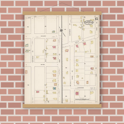 Old map wall art mockup — magnetic wood frame on brick wall — Sanborn Fire Insurance Map from State College, Centre County, Pennsylvania (1922), Sheet #0015