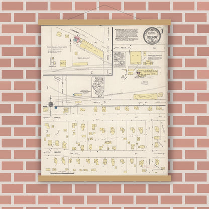 Old map wall art mockup — magnetic wood frame on brick wall — Sanborn Fire Insurance Map from Hebron, McHenry County, Illinois (1922) - Complete Map Set