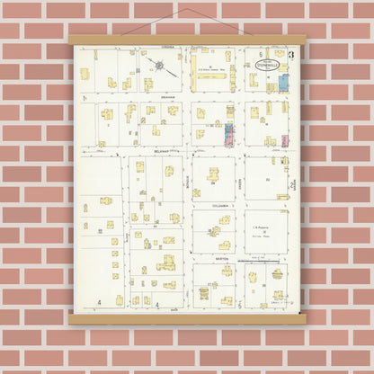 Old map wall art mockup — magnetic wood frame on brick wall — Sanborn Fire Insurance Map from Stephenville, Erath County, Texas (1912), Sheet #0003