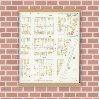 Old map wall art mockup — magnetic wood frame on brick wall — Sanborn Fire Insurance Map from Wyandotte, Wayne County, Michigan (1912), Sheet #0022