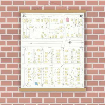 Old map wall art mockup — magnetic wood frame on brick wall — Sanborn Fire Insurance Map from Herrin, Williamson County, Illinois (1941), Sheet #0010