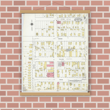 Old map wall art mockup — magnetic wood frame on brick wall — Sanborn Fire Insurance Map from Stambaugh, Iron County, Michigan (1922), Sheet #0002