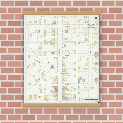 Old map wall art mockup — magnetic wood frame on brick wall — Sanborn Fire Insurance Map from Doylestown, Wayne County, Ohio (1902), Sheet #0002