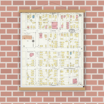 Old map wall art mockup — magnetic wood frame on brick wall — Sanborn Fire Insurance Map from Alliance, Stark County, Ohio (1911), Sheet #0015