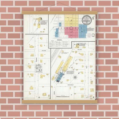 Old map wall art mockup — magnetic wood frame on brick wall — Sanborn Fire Insurance Map from Stephenville, Erath County, Texas (1902) - Complete Map Set