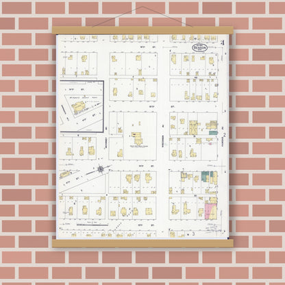 Old map wall art mockup — magnetic wood frame on brick wall — Sanborn Fire Insurance Map from Benson, Swift County, Minnesota (1909), Sheet #0004