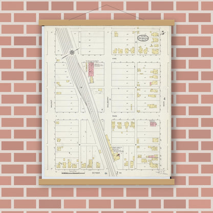 Old map wall art mockup — magnetic wood frame on brick wall — Sanborn Fire Insurance Map from Deshler, Henry County, Ohio (1915), Sheet #0005
