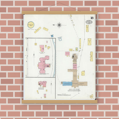 Old map wall art mockup — magnetic wood frame on brick wall — Sanborn Fire Insurance Map from Saint Cloud, Stearns, Benton, and Sherburne Counties, Minnesota (1904), Sheet #0018