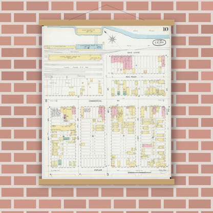 Old map wall art mockup — magnetic wood frame on brick wall — Sanborn Fire Insurance Map from Cairo, Alexander County, Illinois (1896), Sheet #0010