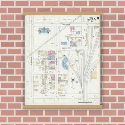 Old map wall art mockup — magnetic wood frame on brick wall — Sanborn Fire Insurance Map from Joliet, Will County, Illinois (1891), Sheet #0003