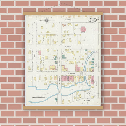 Old map wall art mockup — magnetic wood frame on brick wall — Sanborn Fire Insurance Map from Sparta, Monroe County, Wisconsin (1894), Sheet #0002