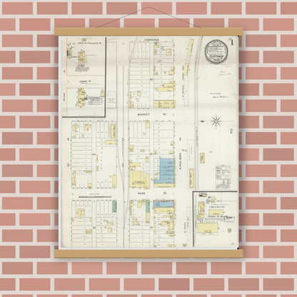 Old map wall art mockup — magnetic wood frame on brick wall — Sanborn Fire Insurance Map from Flatonia, Fayette County, Texas (1896) - Complete Map Set