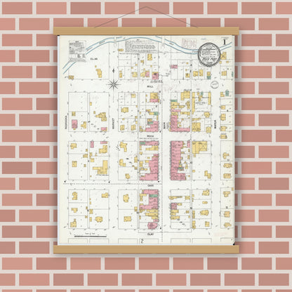 Old map wall art mockup — magnetic wood frame on brick wall — Sanborn Fire Insurance Map from Rockport, Atchison County, Missouri (1900) - Complete Map Set