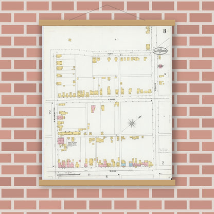 Old map wall art mockup — magnetic wood frame on brick wall — Sanborn Fire Insurance Map from Shippensburg, Cumberland And Franklin Counties, Pennsylvania (1899), Sheet #0003