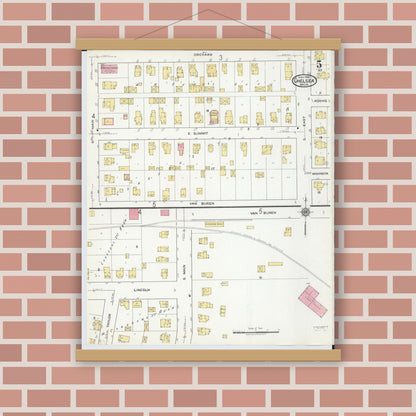 Old map wall art mockup — magnetic wood frame on brick wall — Sanborn Fire Insurance Map from Chelsea, Washtenaw County, Michigan (1918), Sheet #0005