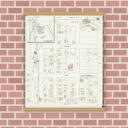 Old map wall art mockup — magnetic wood frame on brick wall — Sanborn Fire Insurance Map from Big Rapids, Mecosta County, Michigan (1914), Sheet #0014