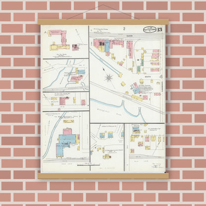 Old map wall art mockup — magnetic wood frame on brick wall — Sanborn Fire Insurance Map from Pottstown, Montgomery County, Pennsylvania (1896), Sheet #0013