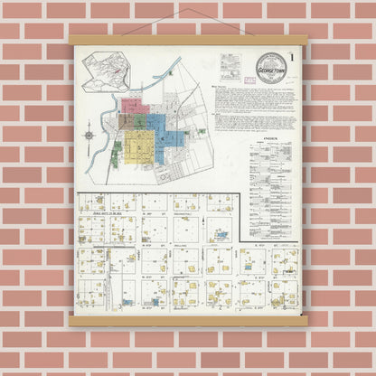 Old map wall art mockup — magnetic wood frame on brick wall — Sanborn Fire Insurance Map from Georgetown, Williamson County, Texas (1916) - Complete Map Set