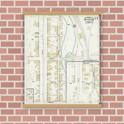 Old map wall art mockup — magnetic wood frame on brick wall — Sanborn Fire Insurance Map from Mahanoy City, Schuylkill County, Pennsylvania (1891), Sheet #0011