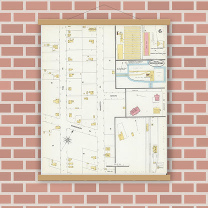 Old map wall art mockup — magnetic wood frame on brick wall — Sanborn Fire Insurance Map from Green Cove Springs, Clay County, Florida (1903), Sheet #0006
