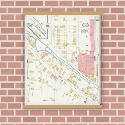 Old map wall art mockup — magnetic wood frame on brick wall — Sanborn Fire Insurance Map from Newark, Licking County, Ohio (1905), Sheet #0022