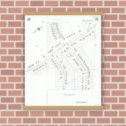 Old map wall art mockup — magnetic wood frame on brick wall — Sanborn Fire Insurance Map from Jefferson City, Cole County, Missouri (1939), Sheet #0015