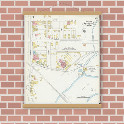 Old map wall art mockup — magnetic wood frame on brick wall — Sanborn Fire Insurance Map from Middletown, Dauphin County, Pennsylvania (1896), Sheet #0002