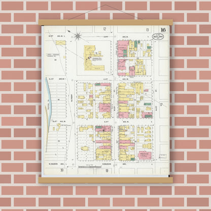 Old map wall art mockup — magnetic wood frame on brick wall — Sanborn Fire Insurance Map from Ashland, Ashland County, Wisconsin (1901), Sheet #0016