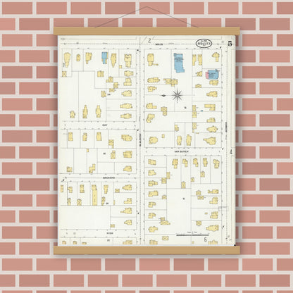 Old map wall art mockup — magnetic wood frame on brick wall — Sanborn Fire Insurance Map from Holley, Orleans County, New York (1904), Sheet #0005