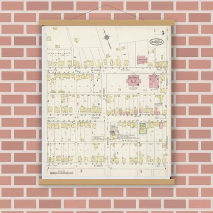 Old map wall art mockup — magnetic wood frame on brick wall — Sanborn Fire Insurance Map from Barnesville, Belmont County, Ohio (1915), Sheet #0005