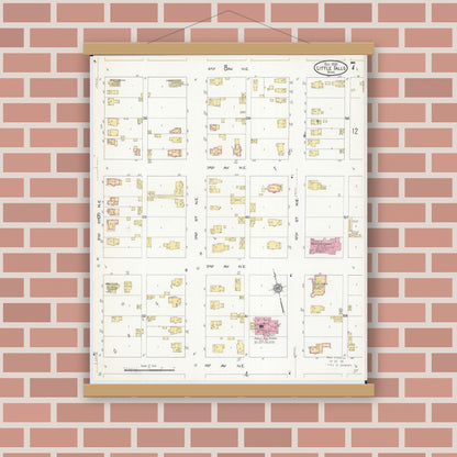 Old map wall art mockup — magnetic wood frame on brick wall — Sanborn Fire Insurance Map from Little Falls, Morrison County, Minnesota (1909), Sheet #0007