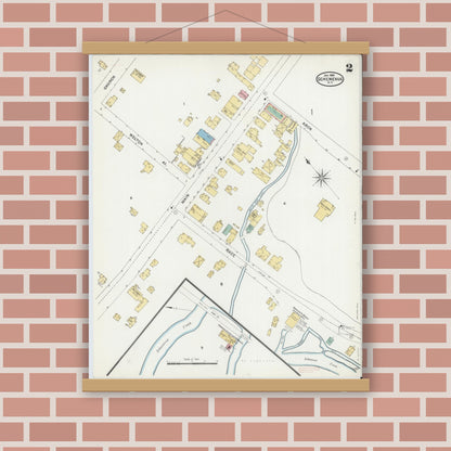 Old map wall art mockup — magnetic wood frame on brick wall — Sanborn Fire Insurance Map from Schenevus, Otsego County, New York (1905), Sheet #0002
