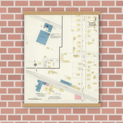 Old map wall art mockup — magnetic wood frame on brick wall — Sanborn Fire Insurance Map from Hilton, Monroe County, New York (1917), Sheet #0004