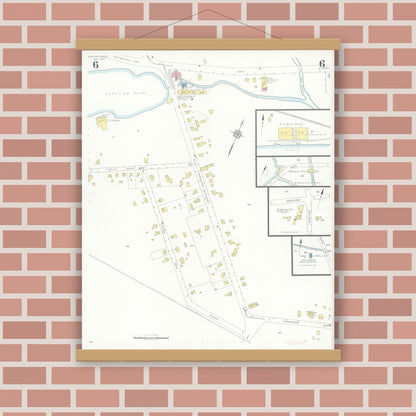 Old map wall art mockup — magnetic wood frame on brick wall — Sanborn Fire Insurance Map from Norton, Bristol County, Massachusetts (1937), Sheet #0006