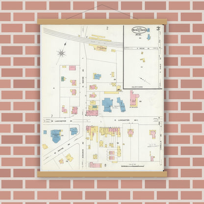 Old map wall art mockup — magnetic wood frame on brick wall — Sanborn Fire Insurance Map from Wayne, Delaware County, Pennsylvania (1909), Sheet #0003