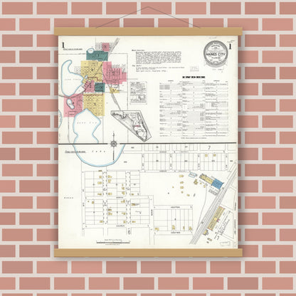 Old map wall art mockup — magnetic wood frame on brick wall — Sanborn Fire Insurance Map from Haines City, Polk County, Florida (1923) - Complete Map Set