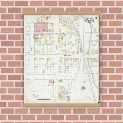 Old map wall art mockup — magnetic wood frame on brick wall — Sanborn Fire Insurance Map from Benton Harbor, Berrien County, Michigan (1895), Sheet #0004