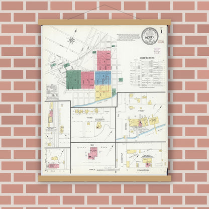 Old map wall art mockup — magnetic wood frame on brick wall — Sanborn Fire Insurance Map from Henry, Marshall County, Illinois (1907) - Complete Map Set