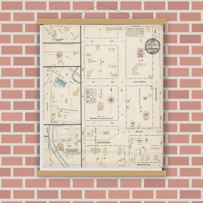 Old map wall art mockup — magnetic wood frame on brick wall — Sanborn Fire Insurance Map from Black River Falls, Jackson County, Wisconsin (1884) - Complete Map Set