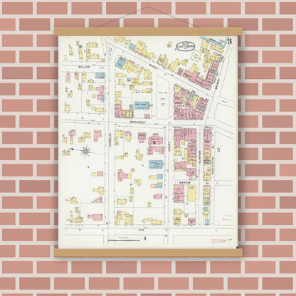 Old map wall art mockup — magnetic wood frame on brick wall — Sanborn Fire Insurance Map from Plattsburg, Clinton County, New York (1896), Sheet #0003