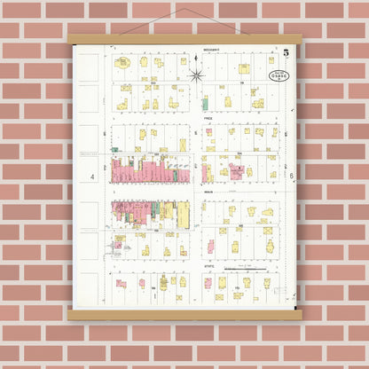 Old map wall art mockup — magnetic wood frame on brick wall — Sanborn Fire Insurance Map from Osage, Mitchell County, Iowa (1905), Sheet #0005
