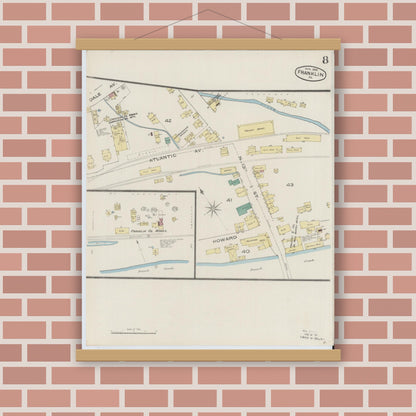 Old map wall art mockup — magnetic wood frame on brick wall — Sanborn Fire Insurance Map from Franklin, Venango County, Pennsylvania (1888), Sheet #0008