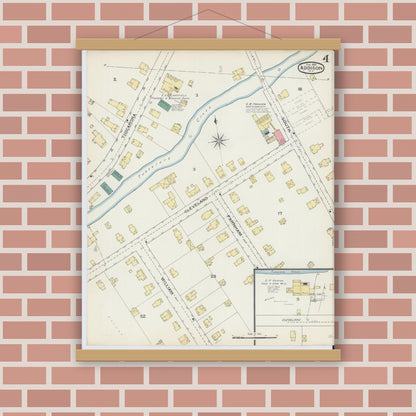 Old map wall art mockup — magnetic wood frame on brick wall — Sanborn Fire Insurance Map from Addison, Steuben County, New York (1893), Sheet #0004