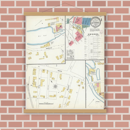 Old map wall art mockup — magnetic wood frame on brick wall — Sanborn Fire Insurance Map from East Pepperell, Middlesex County, Massachusetts (1903) - Complete Map Set