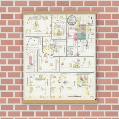 Old map wall art mockup — magnetic wood frame on brick wall — Sanborn Fire Insurance Map from Winchester, Randolph County, Indiana (1892) - Complete Map Set