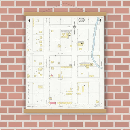 Old map wall art mockup — magnetic wood frame on brick wall — Sanborn Fire Insurance Map from Snyder, Scurry County, Texas (1927), Sheet #0004