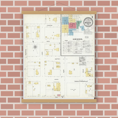 Old map wall art mockup — magnetic wood frame on brick wall — Sanborn Fire Insurance Map from Madison, Madison County, Florida (1903) - Complete Map Set