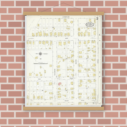 Old map wall art mockup — magnetic wood frame on brick wall — Sanborn Fire Insurance Map from Caldwell, Noble County, Ohio (1911), Sheet #0002