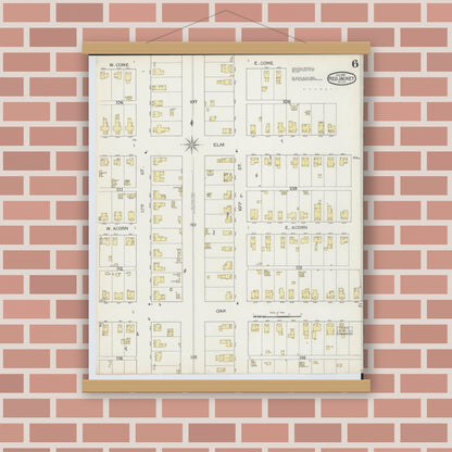 Old map wall art mockup — magnetic wood frame on brick wall — Sanborn Fire Insurance Map from Red Jacket, Houghton County, Michigan (1893), Sheet #0006